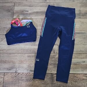 Royal Change Navy Sports Bra and Leggings Set with Rainbow Straps